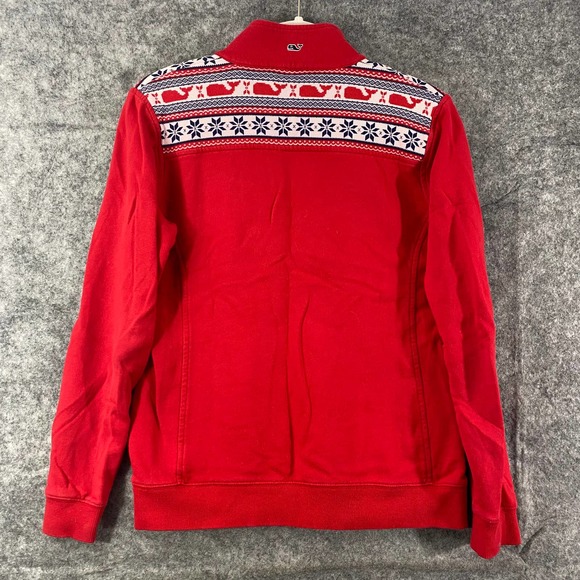 Vineyard Vines Sweatshirt XS Red Fleece Shep 1/4 Zip Long Sleeve Fair Isle - Picture 2 of 9